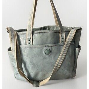 Coach Signature Logo Powder Sky  Blue Baby Diaper Tote Shoulder Bag Purse Vtg